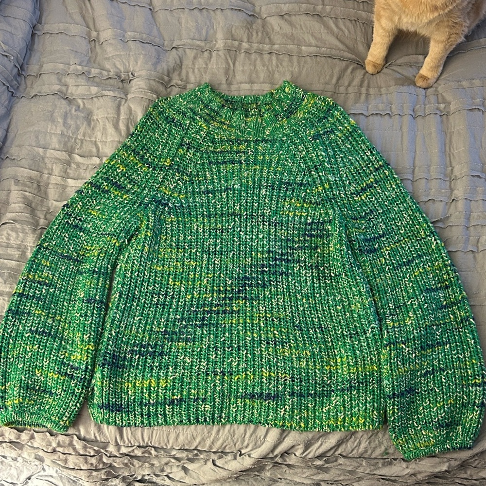 GAP Vibrant Women's Crew Neck Sweater Green Blue and Yellow Chunky Knit